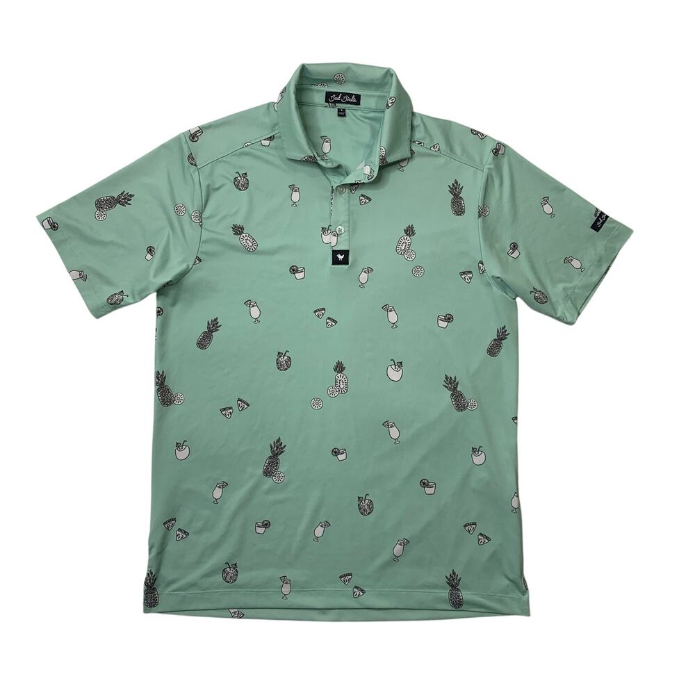 Bad Birdie Polo Shirt Mens S Small Mint Short Sleeve Golf Pineapple Cocktail